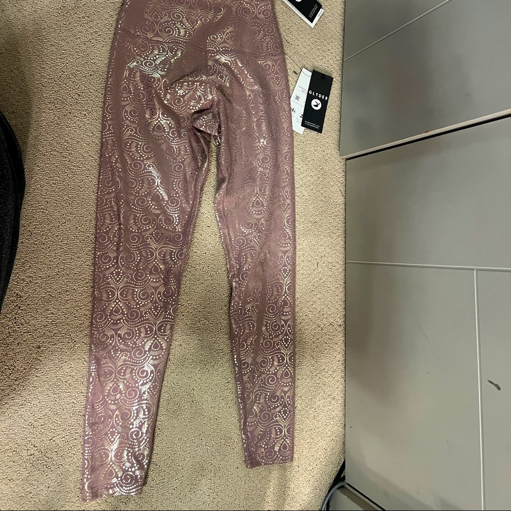 XS yoga leggings (matching top available) in shimmery pink